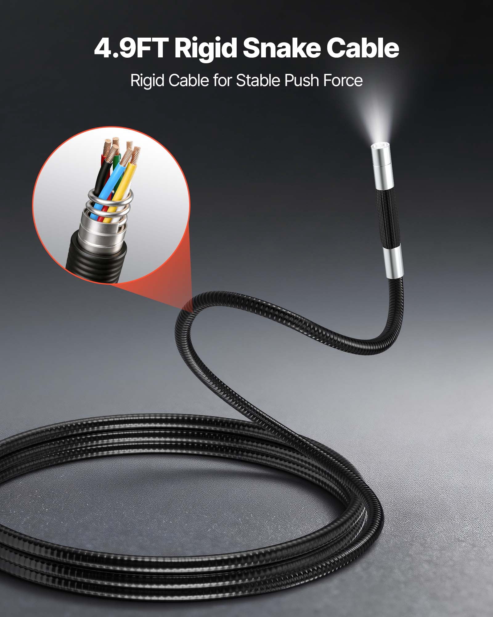 VEVOR Articulating Endoscope with Light, Two-Way Articulated Borescope Camera, 4.3" HD IPS Screen, 1280 x 720 Lens, 8X Zoom, IP67 Waterproof Inspection Snake Camera for Auto, Plumbing (4.9FT Cable)