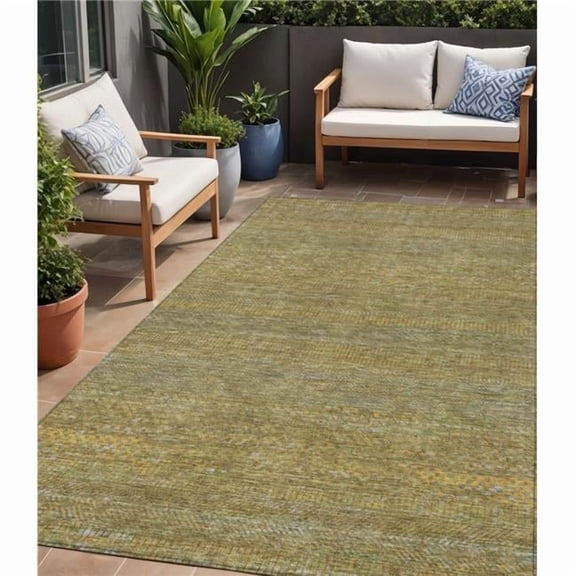HomeRoots 615633 5 x 8 ft. Sage & Gold Striped Washable Indoor & Outdoor Rectangle Area Rug