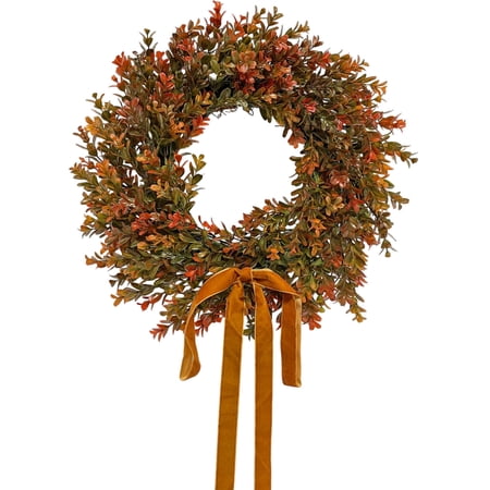 TETOU 17.8'' Fall Wreath for Front Door,Large Artificial Boxwood Wreaths with Bow for Home Door Farmhouse Harvest Festival Thanksgiving Halloween Fall Autumn Decororation