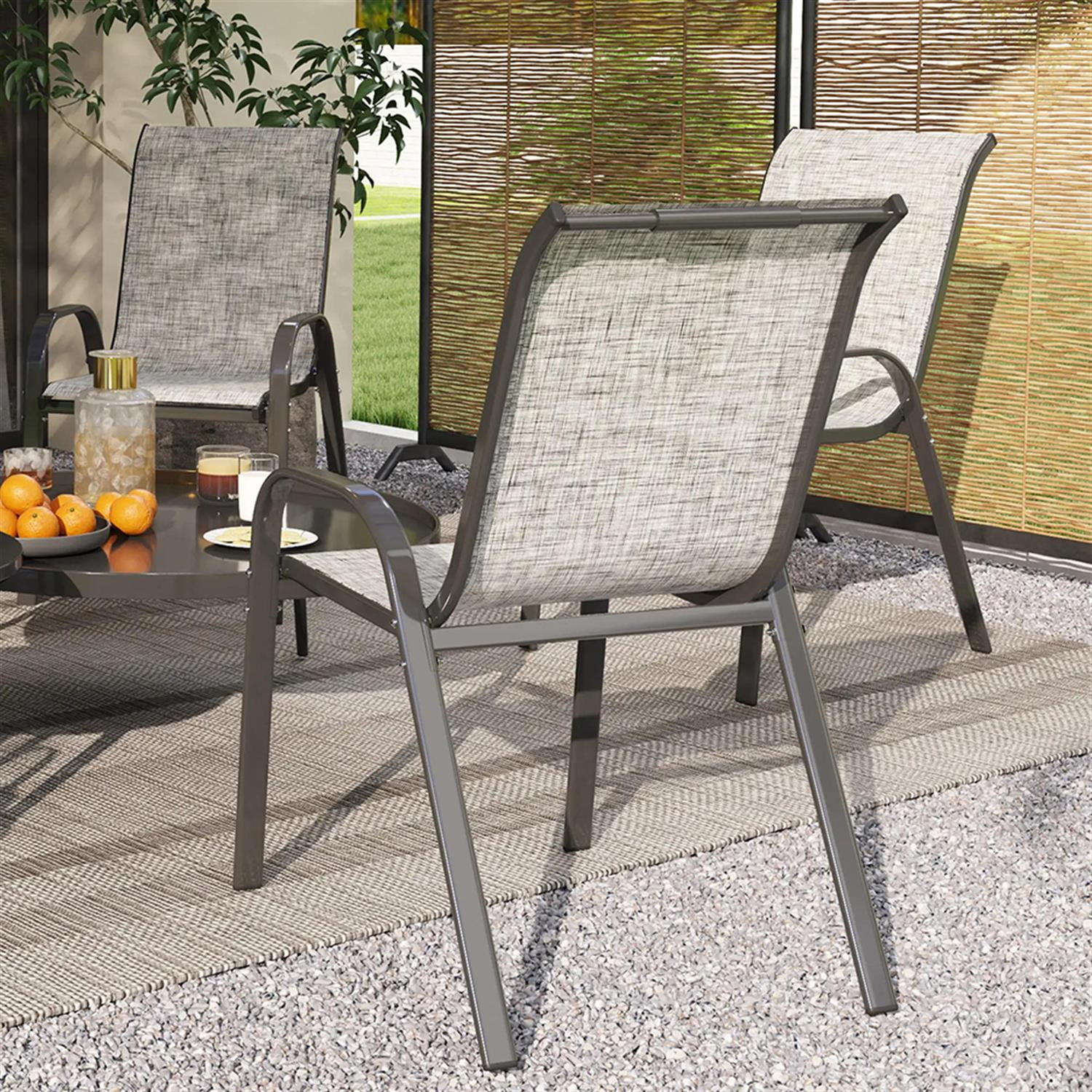 Demi Bonn Outdoor Dining Chairs Set of 4, Stackable Patio Chair with High Back, Breathable Mesh Seat for Garden, Backyard, Deck, Porch, Lawn, Gray