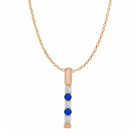 Five Stone Cubic Zirconia Sapphire Vertical Bar Pendant in 14K Rose Gold (Best Mouthwash For Tonsil Stones)