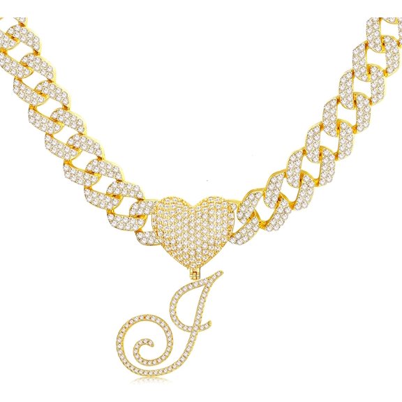 Exquisite Cursive Gold J Initial Pendant Necklace with Iced Out Miami Cuban Link Chain - 18K Gold Plated - Perfect Jewelry Gift