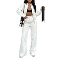 thumbnail image 2 of Women's 2 Piece Outfits Oversized Sweatsuit Zip Up Long Sleeve Sweatshirt with Wide Leg Sweatpants White L, 2 of 8