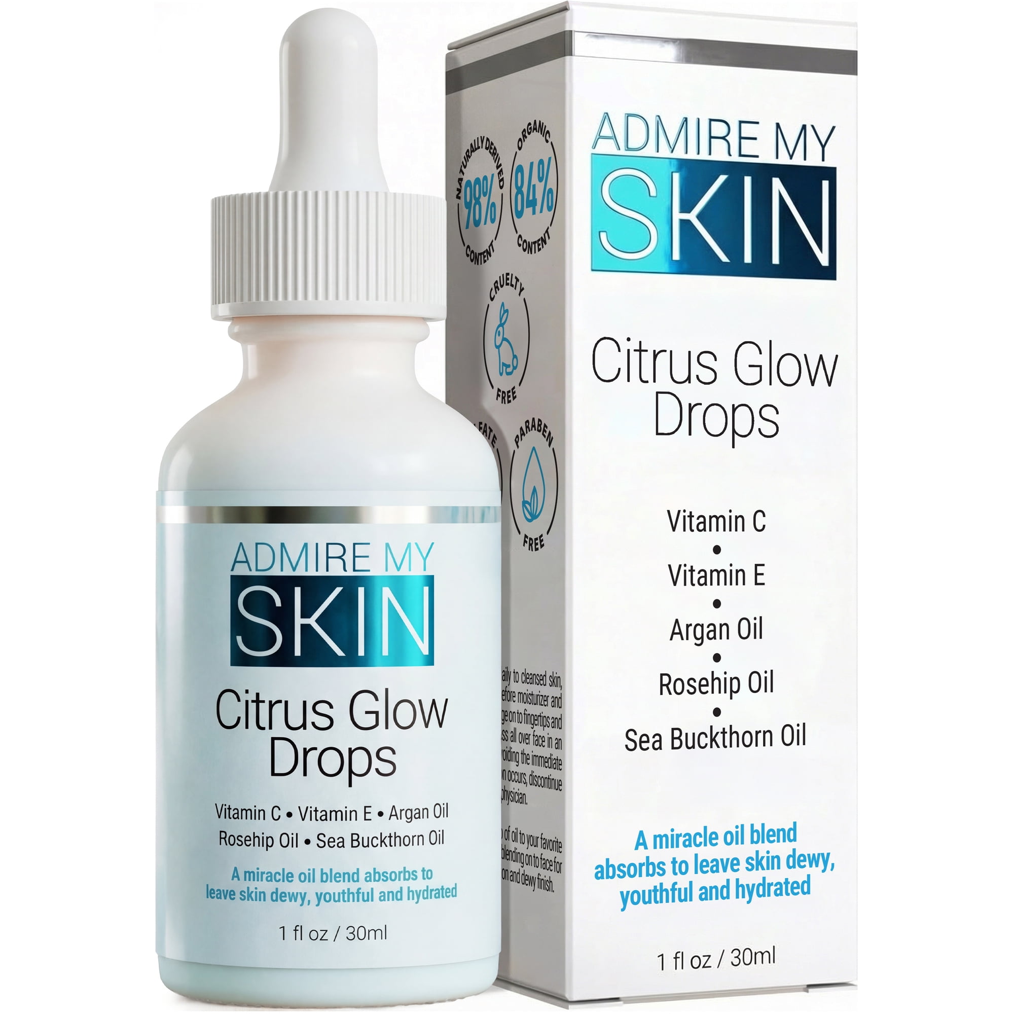 Admire My Skin Vitamin C Gua Sha Oil for Face - Organic Facial Oil for Glowing Skin with + Argan & Rosehip Oils - For a Dewy, Youthful Glow 1oz