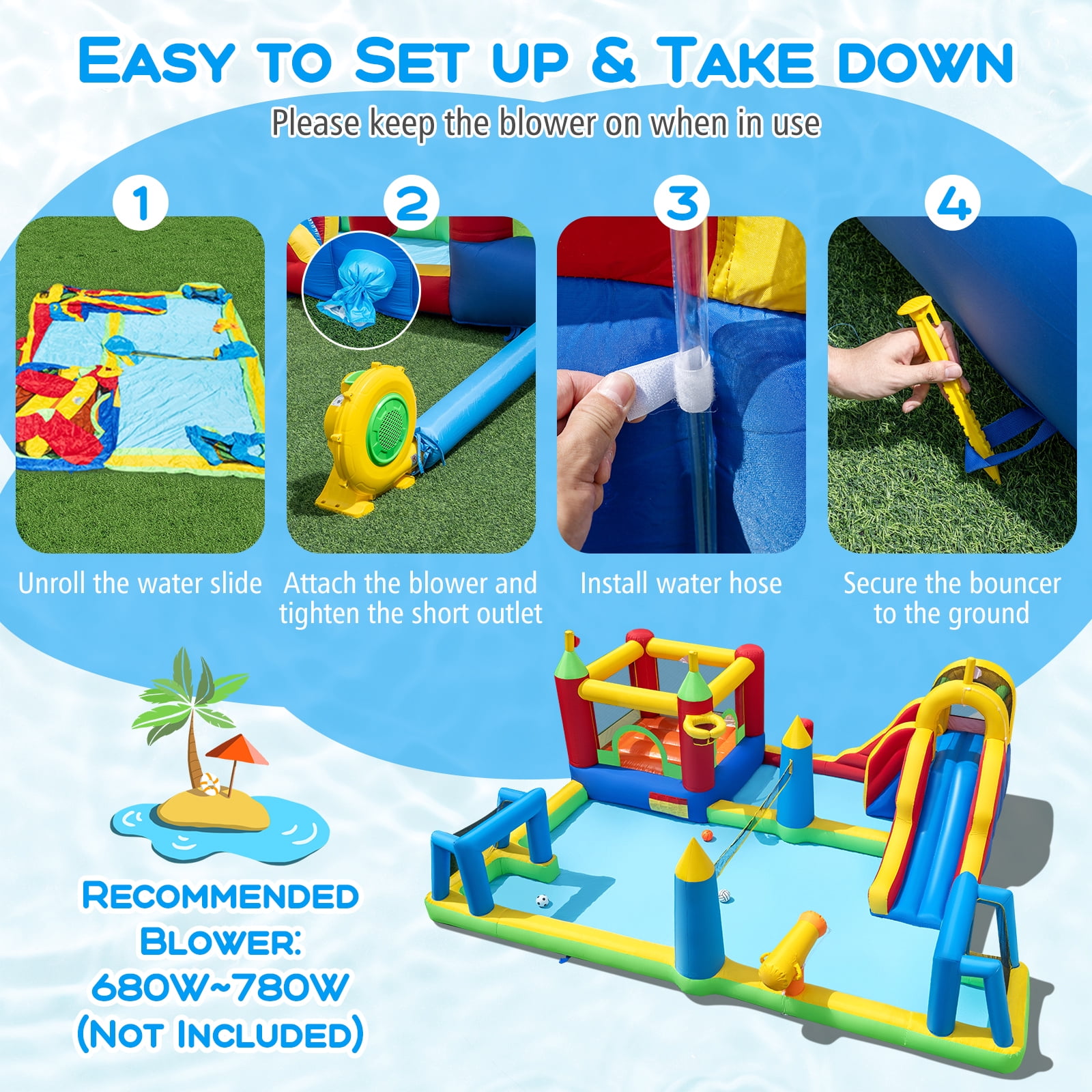 Patiojoy Inflatable Water Slide Park 9-in-1 Giant Bounce House w/ Jumping Area Splash Pool without Blower