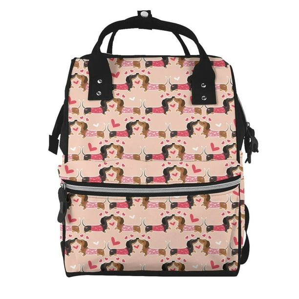 Fotbe Dachshund Couple Mochila Maternidad - Lona de Sarga Impermeable, Mochila de Pañales de Gran Capacidad con Múltiples Bolsillos y Correas Ajustables