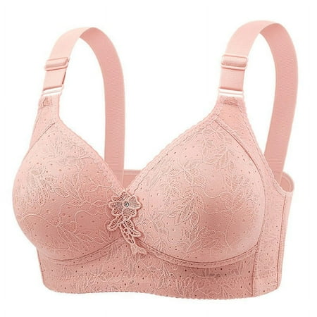 QYZEU Women s Bra Comfort Push Up No Underwire Seamless Bras Lace Patchwork Full Coverage Wireless Bra Soft Support Lightweight Bralettes Pink 44