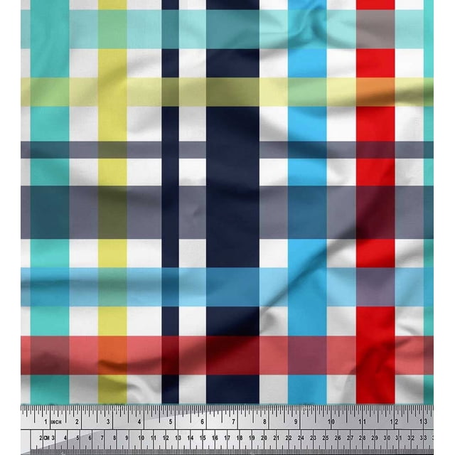 Soimoi Japan Crepe Satin Fabric Check Check Fabric Prints By Yard 42 Inch Wide
