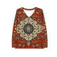 thumbnail image 4 of Womens Tops Plus Size Long Sleeve Floral Printing V-neck Casual Loose T-shirt Top Wine, 4 of 4