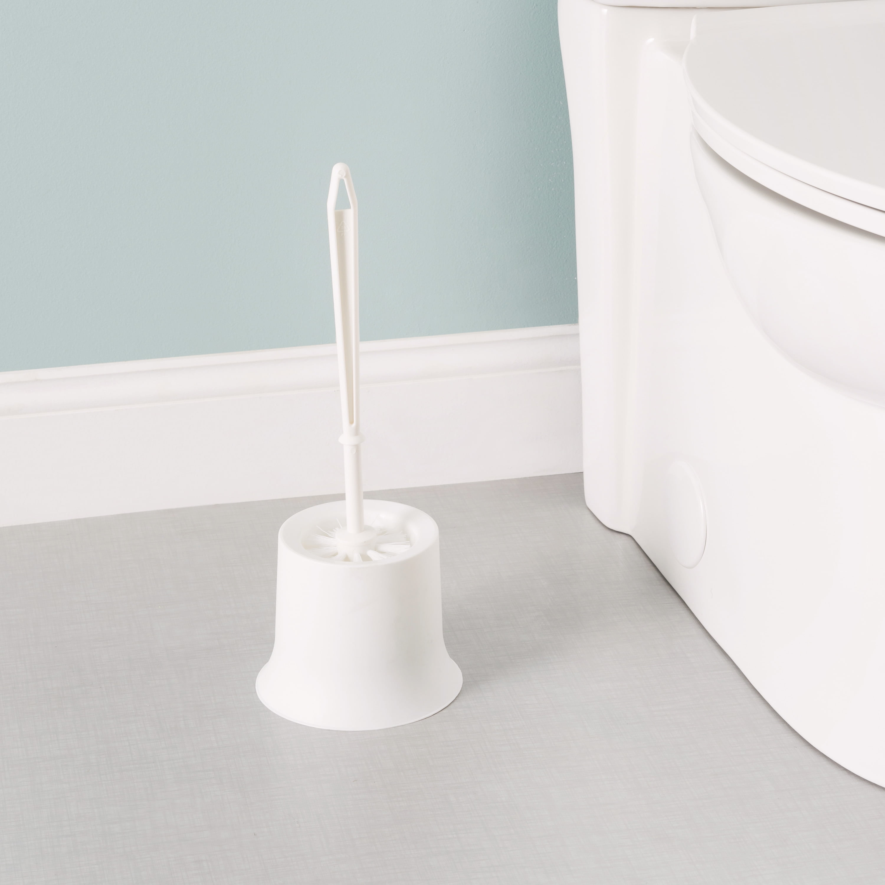 Plastic Toilet Brush with Compact Holder, White