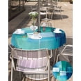 thumbnail image 5 of Fsddascl Teal Blue Outdoor Tablecloth - 60 Inch Round Dining Table Cover, Modern Oil Painting Abstract Geometric Waterproof Outdoor Table Cloth with Umbrella Hole & Zipper for Picnic/Patio/Party, 5 of 7
