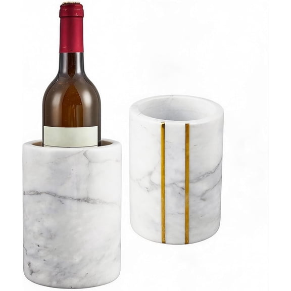 Dual-Color Marble Wine Chiller Set, Natural Stone Bottle Cooler Bucket plus Kitchen Utensil Holder, White, 17×12 cm
