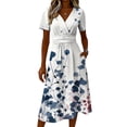 thumbnail image 4 of Womens Summer Dresses Wrap Tummy Control A-Line Midi V-Neck Short Sleeve Dress Beach Vacation Sundress Modest Dresses, 4 of 5