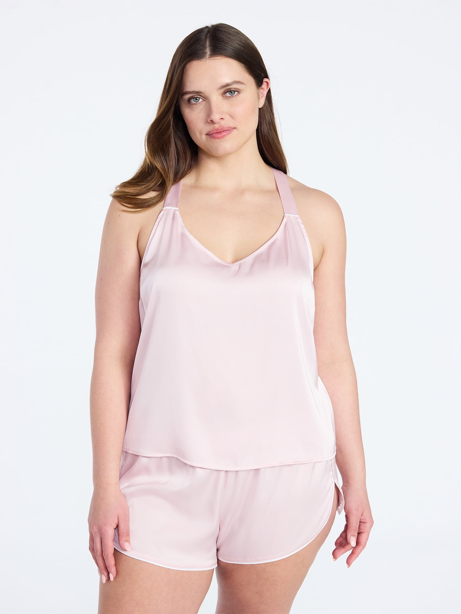Joyspun Women’s Stretch Satin Cami and Shorts Pajama Set, 2-Piece, Sizes XS-3X