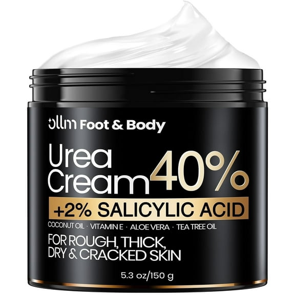 Ollm 40% Urea Cream with 2% Salicylic Acid, Hyaluronic Acid, Tea Tree & Aloe Vera – Fast-Absorbing, Non-Greasy Exfoliating Heel Repair for Cracked Heels & Calluses, 5.3 oz