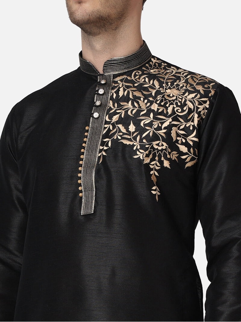 Royal Kurta Bollywood style Indian silk designer dress for men for men, Men's, Size: Medium, Black