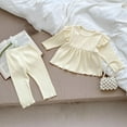 thumbnail image 2 of Odeerbi 3M-3Y Infant Girls Cotton Outfits Ruffle Long Sleeve Peplum Tops Lettuce Trim Pants Two-piece Set Solid Color Casual Loungewear Infant Girls Clothes, 2 of 7