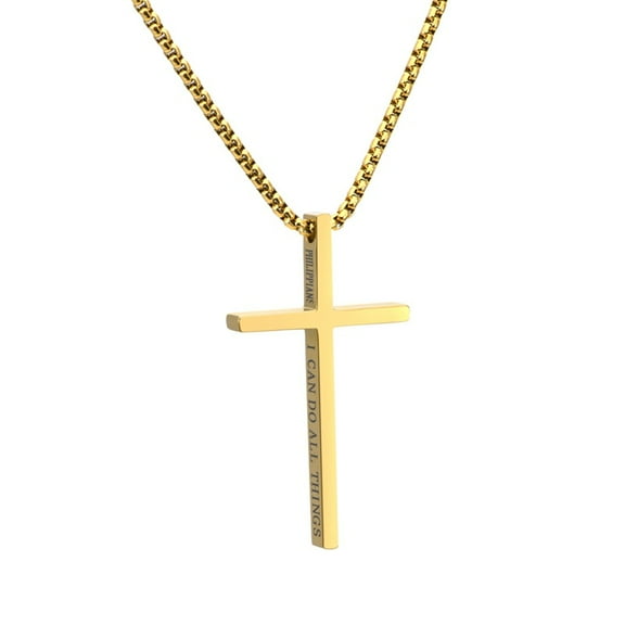 I can do all things Cross 14K Yellow Gold Pendants Necklace for Men Fashion Christian Jewelry  Golden Silver Color