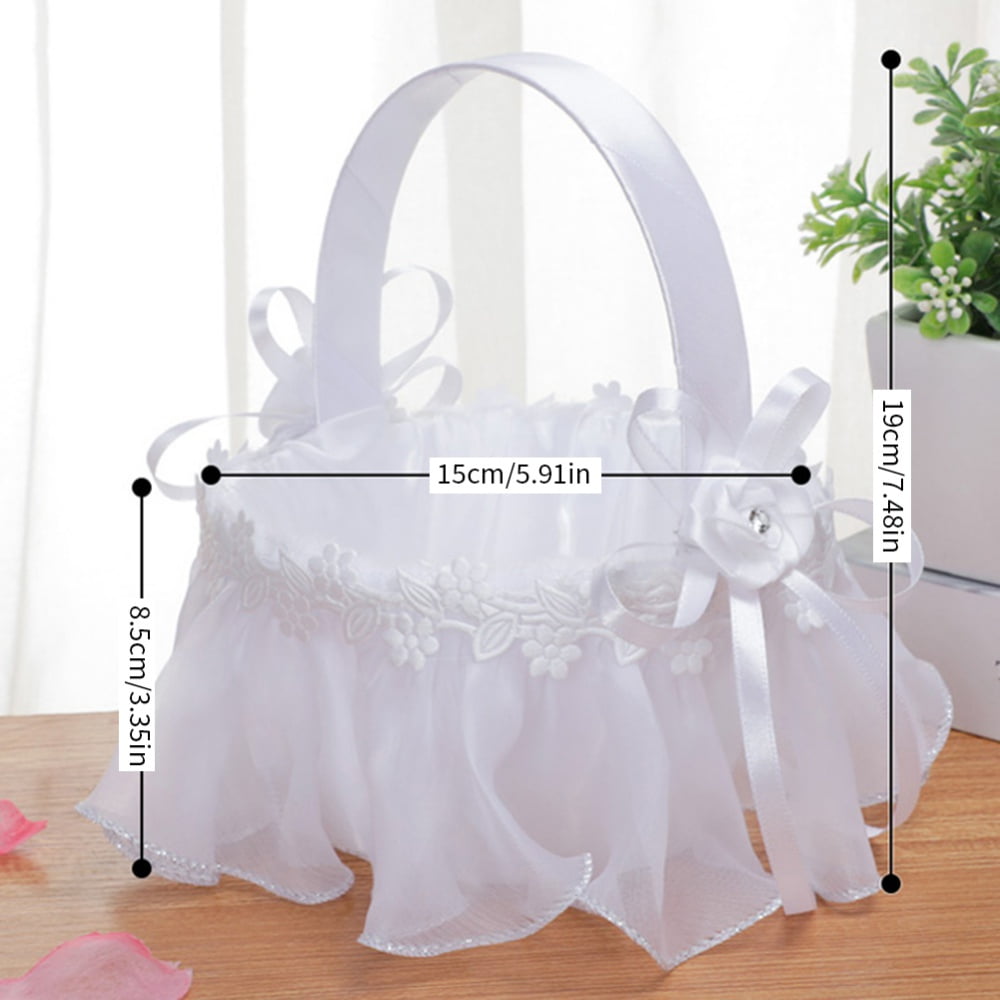 EOTVIA Wedding Flower Girl Basket Lace Handle Bowknot Flower Basket With  Pearl Decorations For Wedding Party Banquet,Lace Bowknot Wedding  Basket,Wedding Flower Girl Basket 