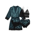 thumbnail image 1 of Faithtur Femmes 4 Pièce Pyjama Set V Cou Cami Tops Dentelle Garniture Shorts Robe Ceinturée Dentelle String Vêtements de Nuit Ensembles, 1 of 2