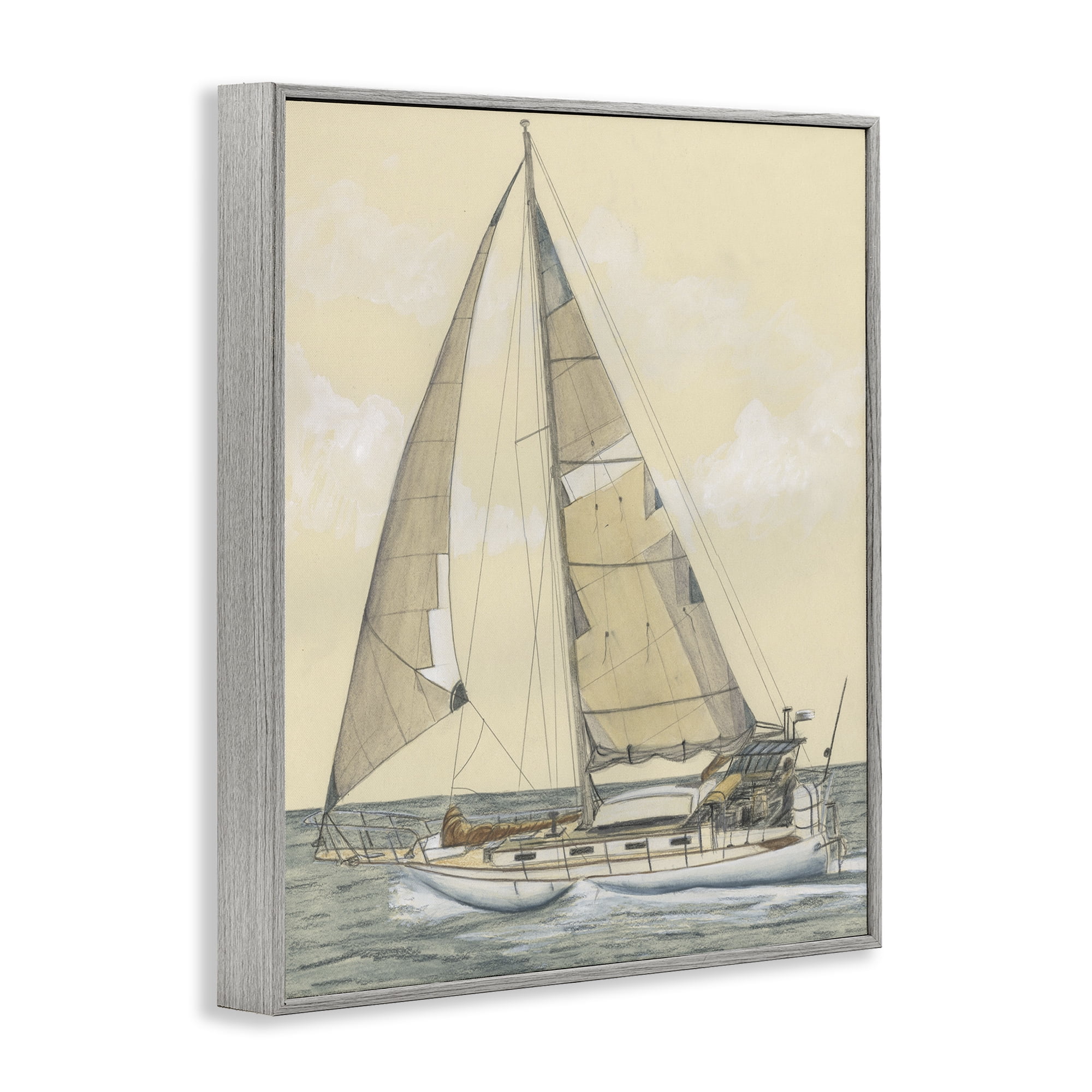 Stupell Industries Detailed Sailboat View Transportation Painting Gray Framed Art Print Wall Art, 24 x 30