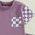 thumbnail image 6 of HCNTES Toddler Baby Boy Summer Clothes Plaid Patchwork Short Sleeve T Shirt Tops and Stretch Shorts Boy Outfit baby boy outfits 24 months(6-12 Months,Purple), 6 of 6