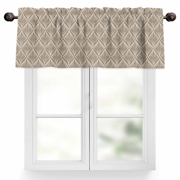 Retro Brown Valances for Windows, 42 x 12in, Floral Modern Abstract Geometric Rod Pocket Kitchen Valance Curtain Light Filtering Window Treatments for Living Room Bedroom, 1 Panel