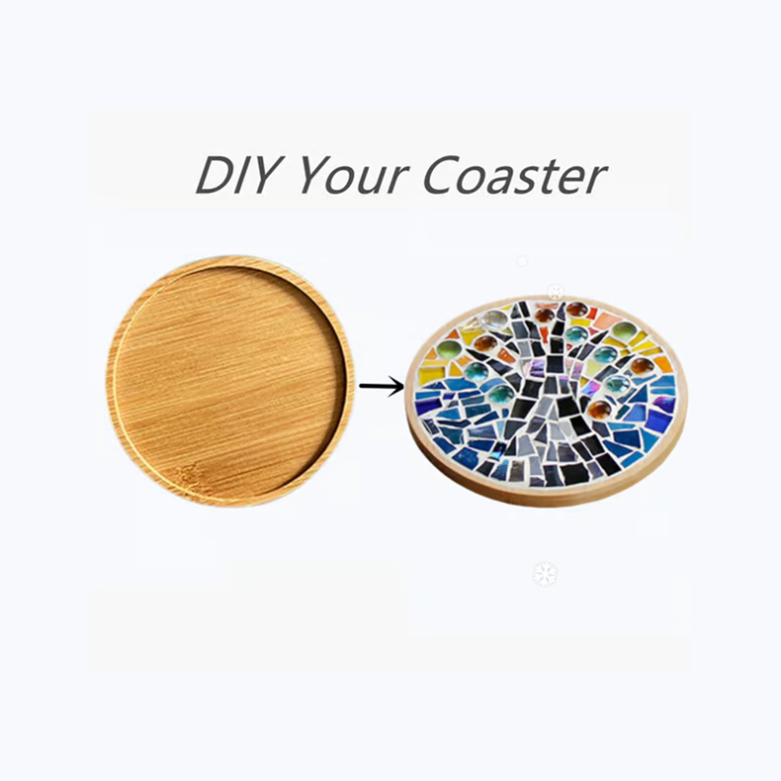 2 Sets DIY Mosaic Tile Kits for Adults - Mixed Color Glass Mosaic Crafts with 2 Wooden Coasters, Stained Glass Art Supplies for Beginners, Women & Kids - Home Decor & Handmade Gift Idea