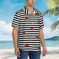 thumbnail image 5 of Kll Men'S Hawaiian Shirt Short Sleeve Button Down Beach Shirts-Ladybugs On Black And White Striped, 5 of 8