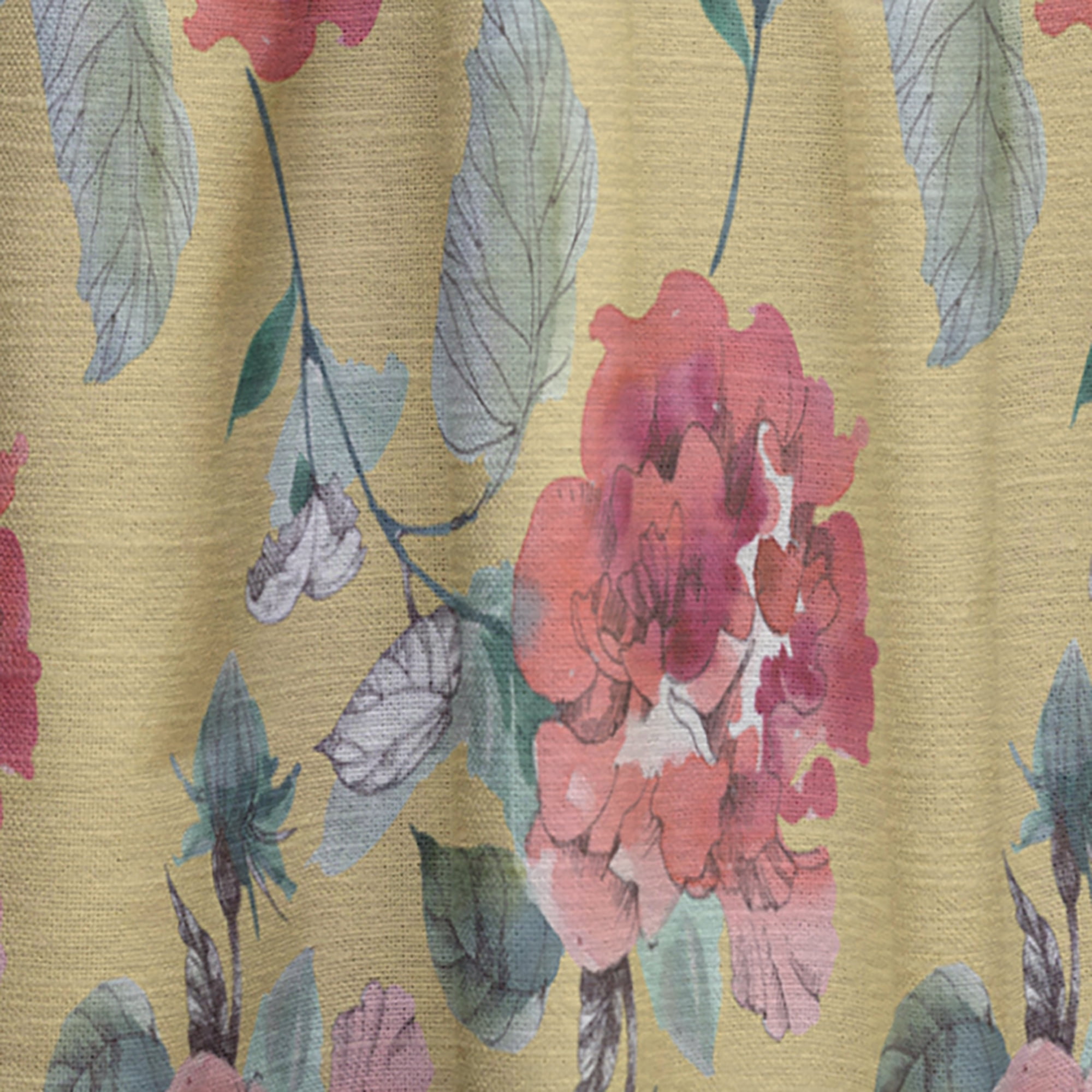 Designart 'Red Flowers in Yellow background' Floral Curtain Panel