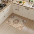 thumbnail image 2 of ODIKA 3'x5' Washable Throw Rug Tan with Vintage Medallion Floral Scrollwork and Distressed Boho Motifs for Entryway, Kitchen, Mudroom, Stain Resistant, Low Profile, Non-Slip, 2 of 7
