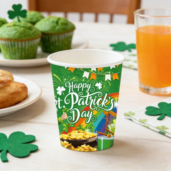 Eespoir Irish St. Patrick's Day Themed Disposable Party Tableware, Clover Print Paper Plates, Holiday Party Supplies For Themed Celebration, Home Gathering, Decor(D-10PC)