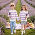 thumbnail image 6 of Resicozy Striped Crew Neck Sweatshirt for Kids Oversized Fleece Pullover Boys Girls Long Sleeve Warm Shirts Casual Lightweight Clothes 3-13 Years Light Purple 120, 6 of 8