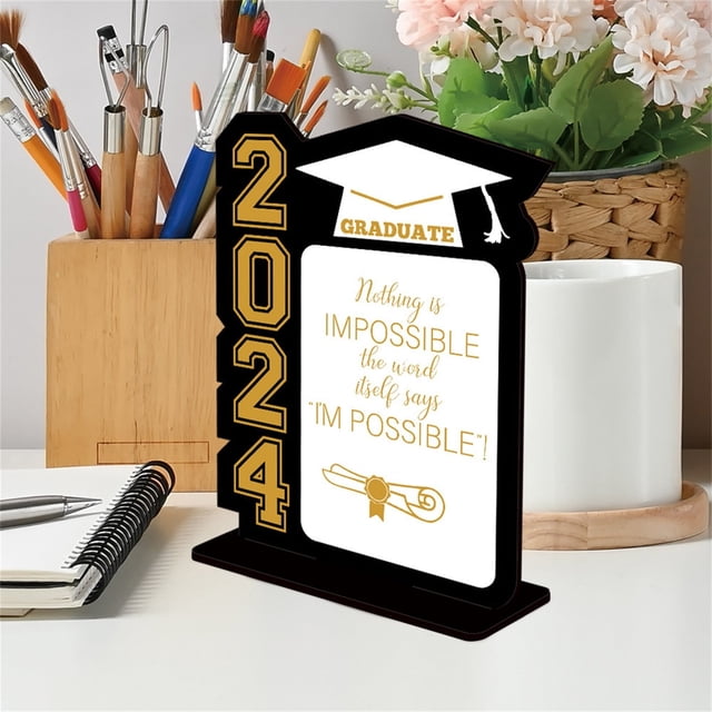 Desktop Decor 2024 Graduation Table Decorations Class Of 2024 Wooden Table Sign Freestanding Centerpieces Table Toppers For High School College Prom Grad Party Supplies Graduation Decorations