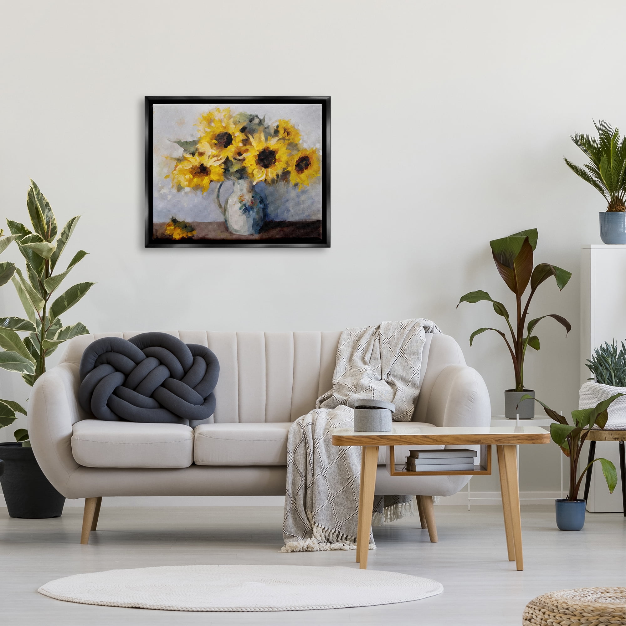 Stupell Industries Traditional Sunflower Bouquet Botanical & Floral Painting Black Floater Framed Canvas Art Print Wall Art, 31 x 25