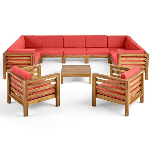Noble House Oana Canapé en Bois d'Acacia d'Extérieur 10 Pièces en Rouge