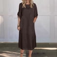 thumbnail image 2 of gbyLJF Women' S Cocktail Dress Summer Linen Dress Plus Size Dress for Women Floral Wrap Dress Coffee L, 2 of 6