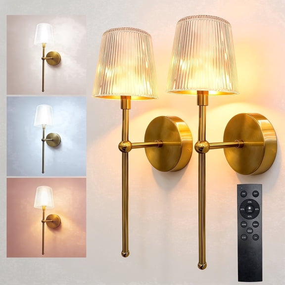 Govvep 2-Pack Rechargeable Indoor Wall Lights with USB Charging & Remote Control, Acrylic Lampshade Wireless Wall Sconces for Bedroom Bathroom
