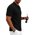 thumbnail image 6 of Hearthz S-5XL Polo Shirts for Men Waffle Textured Short Sleeve Shirt for Men Big and Tall Solid Color Golf Polos for Men with Chest Pocket Black M, 6 of 7