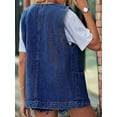 thumbnail image 6 of Plus Size Denim Vest Top for Women Button Down V Neck Waistcoat Sleeveless Jean Jacket Vests Dark Blue L, 6 of 9