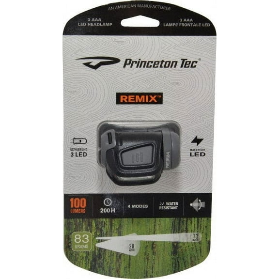 Princeton Tec White LED Bulb, 300 Lumens, Hands-free Flashlight Black, Gray Plastic Body, 3 AAA Batteries Not Included