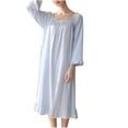 thumbnail image 2 of Fnooota Womens Nightgowns, Loose 3/4 Sleeve Cotton Soft Loungewear Sleepshirts Light Blue Size M, 2 of 5