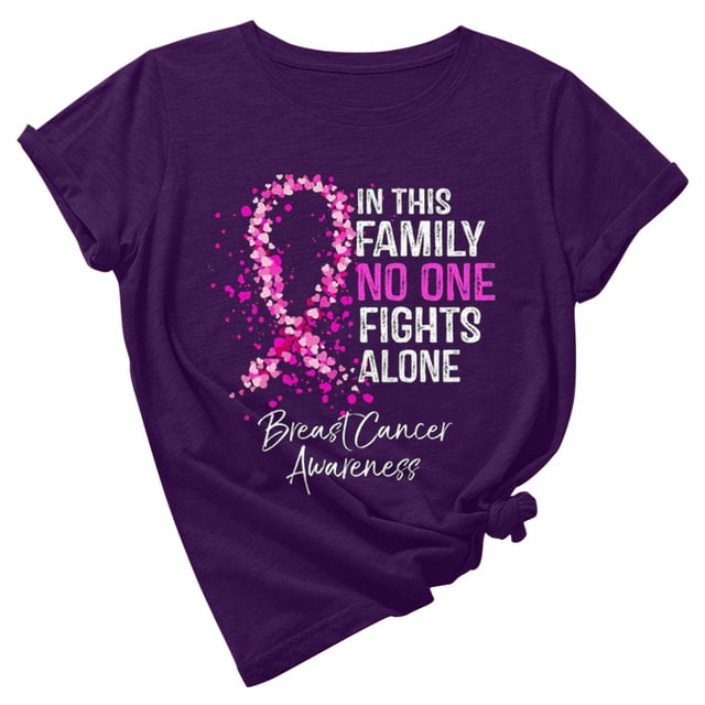 TIMIFIS Breast Cancer Awareness Shirts for Women Work Tops Short Sleeve Out Blouse Breast Awareness Letter Print Shirt T-Shirt Tops In OctoberFall/Winter