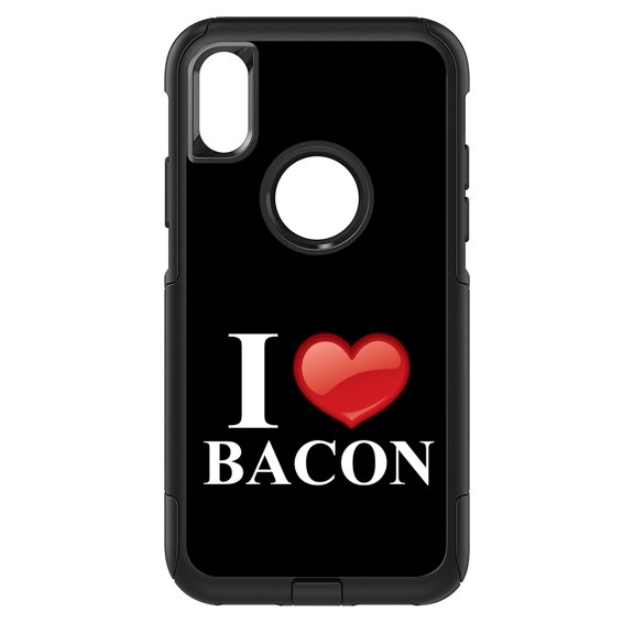 DistinctInk Custom SKIN / DECAL compatible with OtterBox Commuter for iPhone XR (6.1" Screen) - Black White Red I Heart Bacon - Show Your Love of Bacon