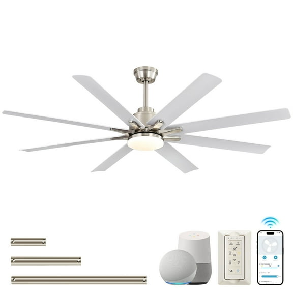 Sofucor 52" Modern White Ceiling Fan with Light ,Phone APP and Remote,Voice Control