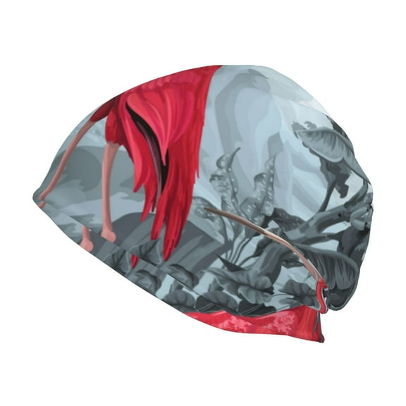 Salouo Flamingo On The Jungle Print Unisex Beanie Hat,Knitted Baggy Skull Cap Winter Warm Hats Beanie Sleep Hats Cancer Headwear Caps for Women & Men 1 Pieces