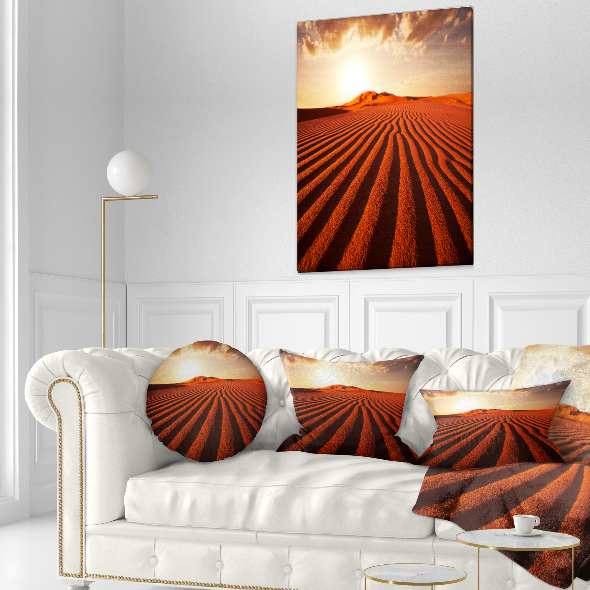 Designart Endless Brown Desert Dunes - Modern Landscape Printed Throw Pillow - 12x20