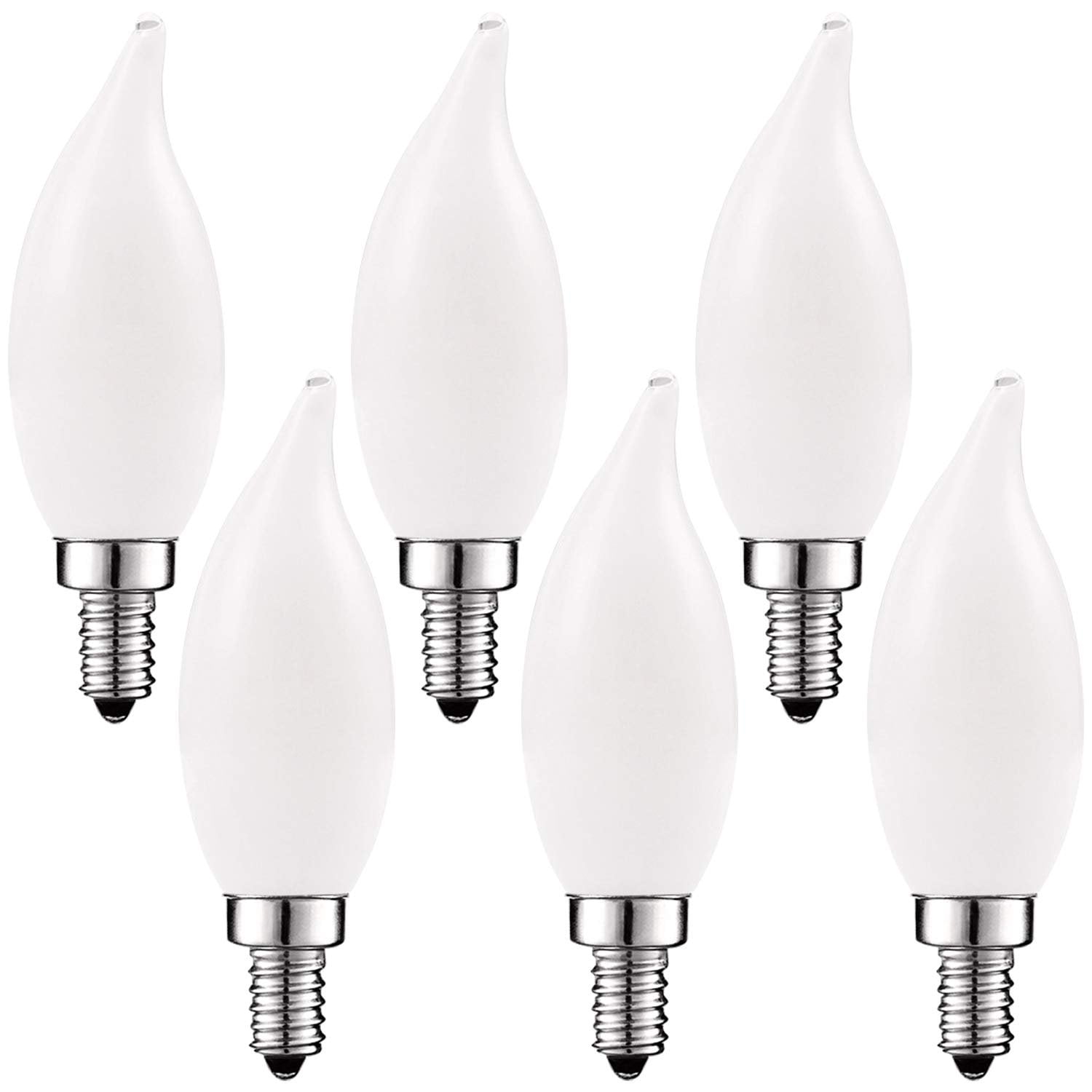6 pack LED E12 Bulb Equal 60 Watt Candelabra Base Dimmable Soft White Bent Tip 