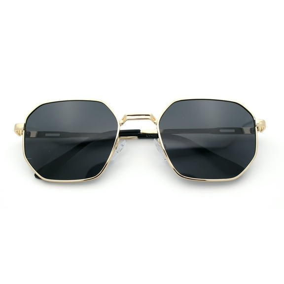 Mens Gentlemanly Luxe Rectangular Metal Rim Hipster Retro Fashion Sunglasses Gold - Black