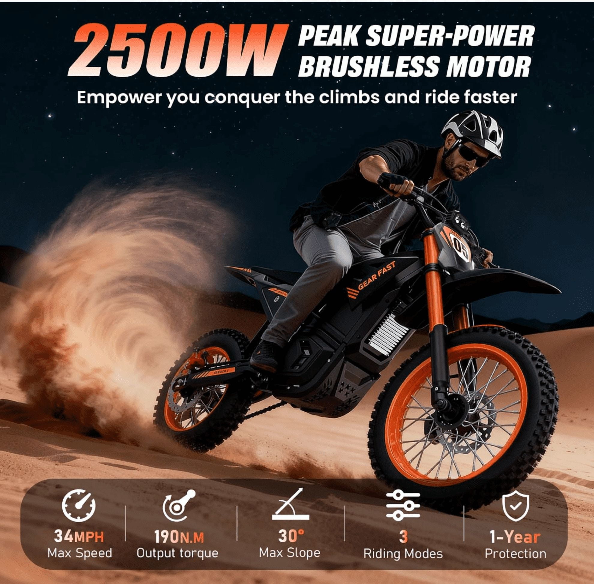 RM7 Electric Dirt Bike for Teens & Adults, 2200W Peak Power, 37 MPH Max Speed, 45-Mile Range - 48V/22.5Ah Removable Battery, Full Suspension, Hydraulic Brakes (Ages 13+)